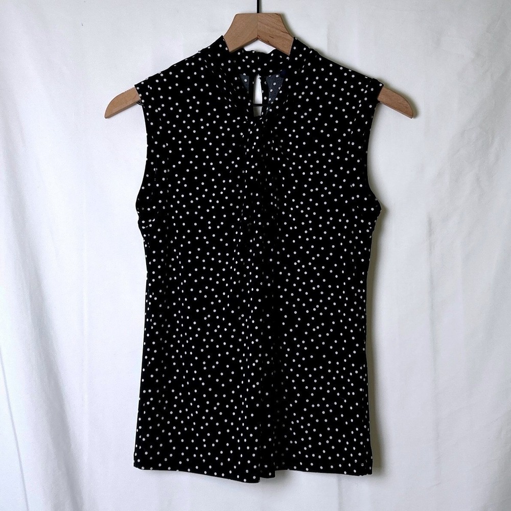 Tommy Hilfiger Womens Polka Dot Twist Neck Sleeveless Top Size XS Black NEW
